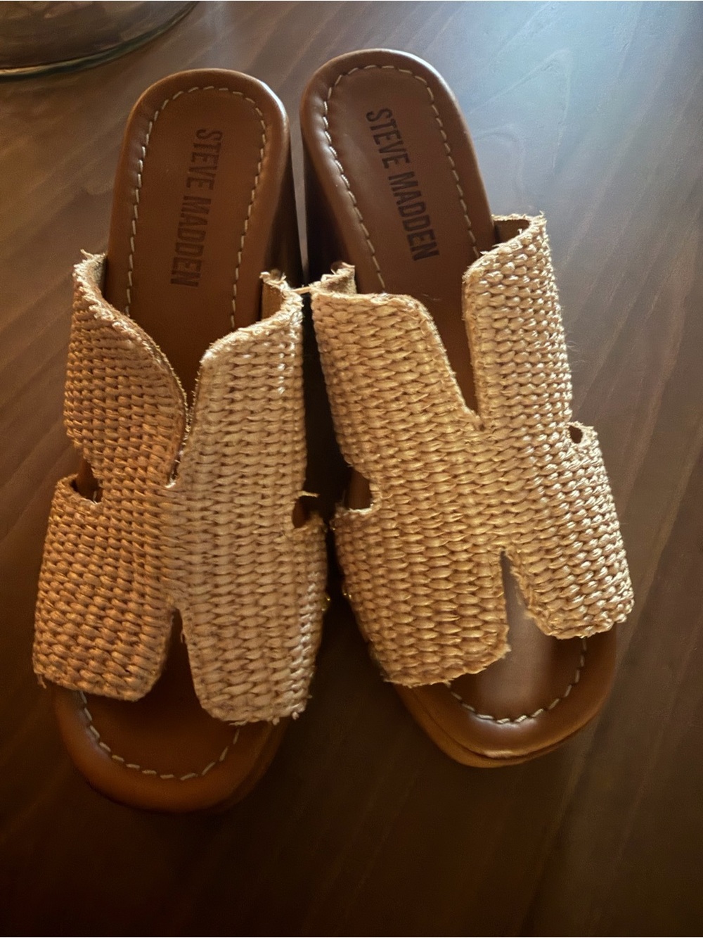 Steve Madden Natural Woven Slide Mules